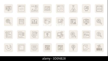 Artfully designed 32 Thin Outline Pixel Optimized vector icons for Code, delivered in 256x256 format for consistent visual excellence. Stock Vector