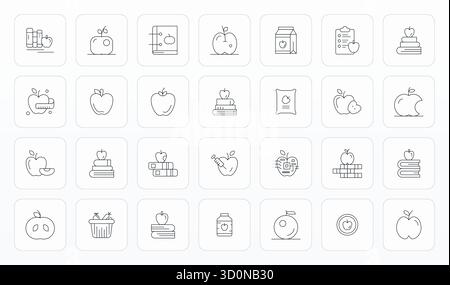 A dynamic set of 28 vector icons in Thin Line, tailored for Apple with 64x64 Pixel Aligned quality suited for digital products. Stock Vector