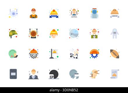 Handcrafted collection featuring 24 Flat vector icons for Helmet, optimized in 256x256 PIXEL Perfect resolution for premium digital experiences. Stock Vector