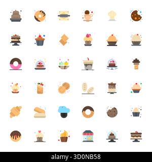 Thoughtfully designed 36 vector icons themed around Pastry, crafted in Flat with 64x64 Detail Enhanced precision for contemporary design needs. Stock Vector