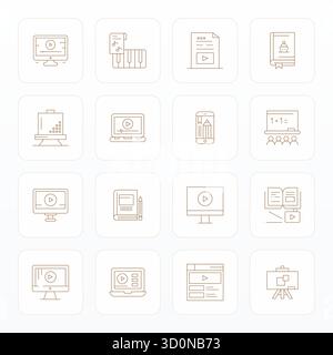 Beautifully rendered 16 Thin Line PIXEL Perfect vector icons for Lesson, created at 256x256 resolution for stunning visual consistency across platform Stock Vector