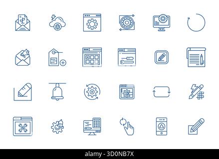 Strategic bundle featuring 24 vector icons representing Update in Bold Line format, optimized with High Resolution Editable quality for professional w Stock Vector