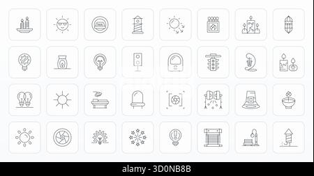 Handcrafted collection featuring 32 Thin Line vector icons for Light, optimized in 64x64 Editable resolution for premium digital experiences. Stock Vector
