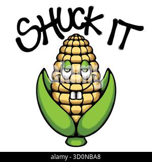 Corn With Green Husks hand drawn tshirt illustration Stock Vector