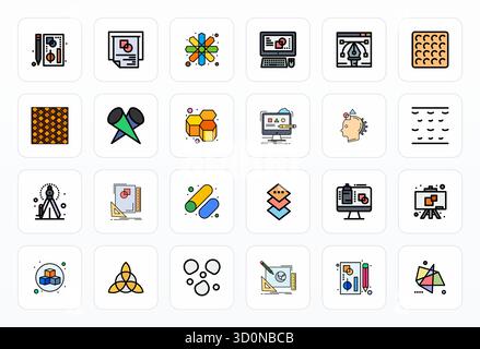 Professionally designed 24 vector icons in Filled Line, capturing the essence of Shapes with High Resolution Grid Fitted precision for UI design. Stock Vector