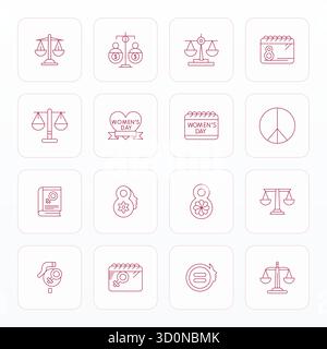 Thoughtfully designed 16 vector icons themed around Equality, crafted in Thin Line with 64x64 Pixel Aligned precision for contemporary design needs. Stock Vector