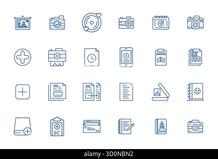 Collection of 24 Bold Line Detail Enhanced vector icons for Record, designed in 64x64 format for clarity and versatility. Stock Vector