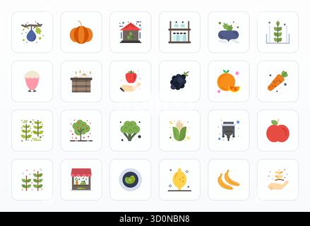 Download 24 scalable Flat vector icons designed for Produce, featuring Display Perfect High Resolution resolution suitable for professional and creati Stock Vector