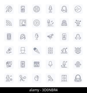 Refined bundle featuring 36 Regular Bold Outline vector icons for Podcast, optimized with 64x64 Pixel Optimized quality for elegant and functional des Stock Vector