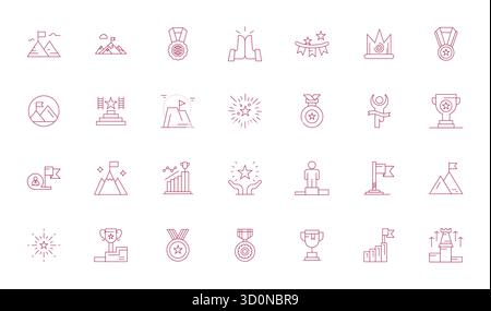Masterfully created 28 vector icons representing Triumph in Thin Line design, featuring High Resolution Pixel Optimized resolution for exceptional vis Stock Vector