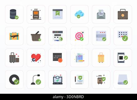 Comprehensive bundle featuring 24 vector icons in Flat design for Checked, delivered in crisp 128x128 Pixel Aligned quality. Stock Vector