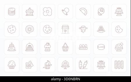 High-performance collection of 28 Thin Line vector icons for Bakery, engineered with High Resolution PIXEL Perfect resolution for optimal user interfa Stock Vector