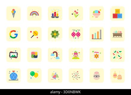Download 24 scalable Flat vector icons designed for Colorful, featuring Detail Enhanced Retina Ready resolution suitable for professional and creative Stock Vector