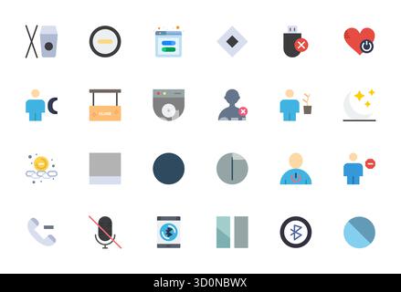 Future-ready pack of 24 vector icons themed around Inactive, showcasing Flat design with 64x64 Grid Fitted clarity for innovative user interfaces. Stock Vector