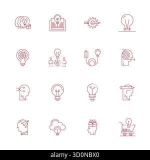 Exceptional collection of 16 Thin Line vector icons for Idea Generation, delivered in 64x64 PIXEL Perfect resolution for unparalleled visual excellenc Stock Vector