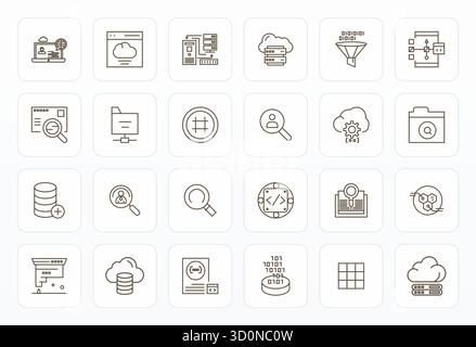 Perfectly balanced 24 Bold Line PIXEL Perfect vector icons for Database, sized at 256x256 for harmonious integration in digital design projects. Stock Vector