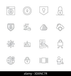 Innovative pack of 16 vector icons themed around Access Control, showcasing Thin Line design in 256x256 Pixel Optimized format for modern digital solu Stock Vector
