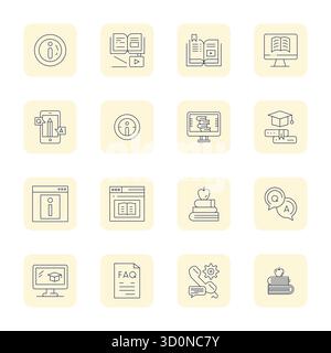 This collection features 16 Thin Outline Grid Fitted vector icons tailored to the Knowledge Base theme, optimized in Retina Ready format for digital d Stock Vector