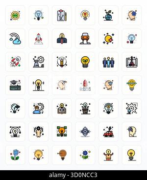 Beautifully rendered 42 Filled Line Grid Fitted vector icons for Innovation, created at 128x128 resolution for stunning visual consistency across plat Stock Vector
