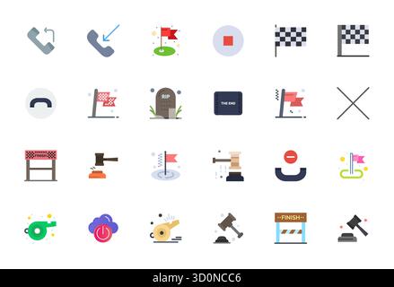 Beautifully rendered 24 Flat Pixel Optimized vector icons for End, created at 64x64 resolution for stunning visual consistency across platforms. Stock Vector