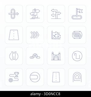 Handcrafted collection featuring 16 Thin Line vector icons for Pathway, optimized in 64x64 Detail Enhanced resolution for premium digital experiences. Stock Vector