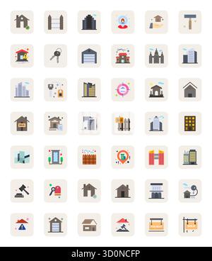 Discover a set of 42 Flat vector icons crafted for the Property theme, featuring 128x128 Grid Fitted designs ideal for modern UI/UX projects. Stock Vector