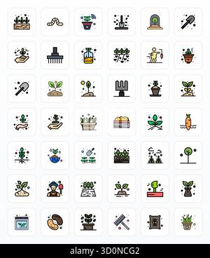 Professionally designed 42 vector icons in Filled Line, capturing the essence of Soil with 128x128 Grid Fitted precision for UI design. Stock Vector