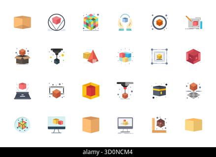 A dynamic set of 24 vector icons in Flat, tailored for Cube with High Resolution Grid Fitted quality suited for digital products. Stock Vector