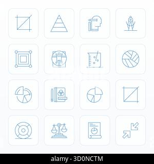 A clean collection of 16 Thin Line vector icons representing Proportions, designed in 128x128 Display Perfect format for modern dashboards and interfa Stock Vector