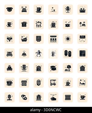 Professional-grade collection of 42 Filled vector icons representing Comfort, crafted with 128x128 Detail Enhanced precision for enterprise applicatio Stock Vector