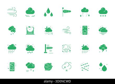 Revolutionary set of 24 Detail Enhanced vector icons inspired by Meteorology, created in Filled format at High Resolution resolution for cutting-edge Stock Vector