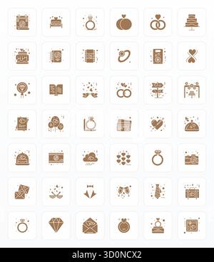 Carefully curated 42 Glyph vector icons for Wedding, featuring 128x128 Display Perfect resolution for consistent brand representation and user experie Stock Vector