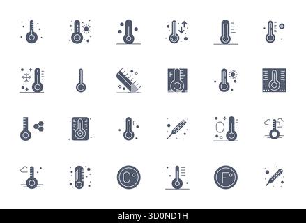 Advanced collection of 24 Detail Enhanced vector icons inspired by Celsius, crafted in Filled with 128x128 optimization for superior visual performanc Stock Vector