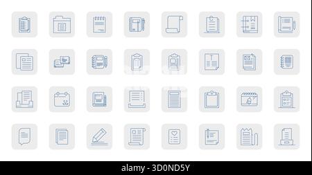 State-of-the-art bundle featuring 32 PIXEL Perfect vector icons inspired by Memo, created in Thin Outline format at 128x128 for next-generation interf Stock Vector