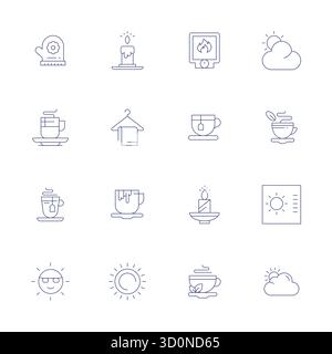 Strategic bundle featuring 16 vector icons representing Warm in Thin Line format, optimized with 256x256 Editable quality for professional workflows. Stock Vector