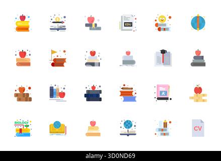 Handcrafted collection featuring 24 Flat vector icons for Curriculum, optimized in High Resolution Display Perfect resolution for premium digital expe Stock Vector