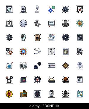 Artfully designed 42 Line Filled Detail Enhanced vector icons for Machine, delivered in High Resolution format for consistent visual excellence. Stock Vector