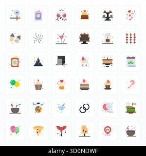 Carefully curated 36 Flat vector icons for Party, featuring 64x64 Pixel Optimized resolution for consistent brand representation and user experience. Stock Vector