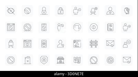 Transform your designs with 32 Thin Outline vector icons themed around Access Denied, engineered in Retina Ready Display Perfect resolution for maximu Stock Vector