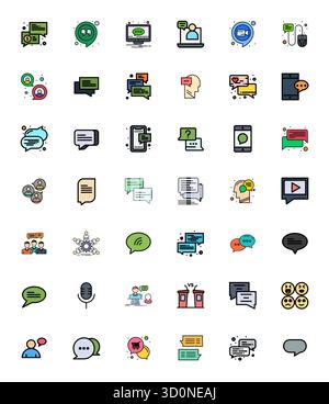 Professionally designed 42 vector icons in Flat Line Filled, capturing the essence of Discussion with Retina Ready Editable precision for UI design. Stock Vector
