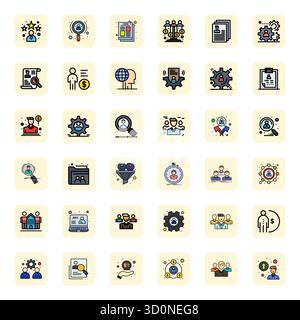 Innovative pack of 36 vector icons themed around Human Resources, showcasing LineFilled design in 64x64 Pixel Optimized format for modern digital solu Stock Vector