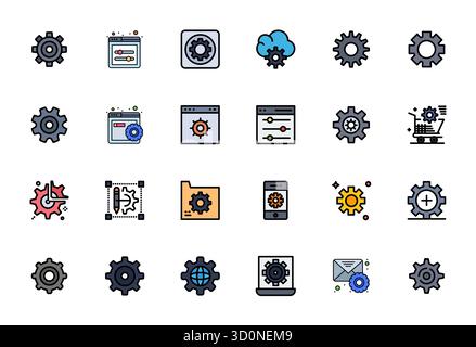 Industry-leading pack of 24 Flat Line Filled Display Perfect vector icons for Configure, sized at 128x128 for optimal rendering and user interface exc Stock Vector