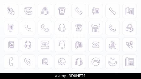 Refined bundle featuring 32 Thin Line vector icons for Telephone, optimized with High Resolution Grid Fitted quality for elegant and functional design Stock Vector