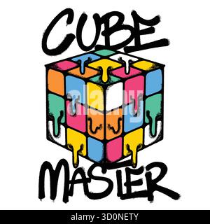Colorful Rubik's hand drawn tshirt illustration Stock Vector