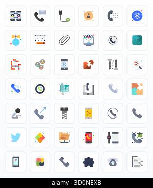 Vector pack with 42 Flat PIXEL Perfect icons inspired by Connect, delivered in 256x256 resolution ideal for scalable and creative design work. Stock Vector