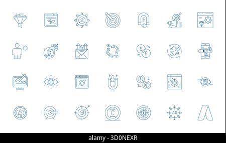 This set of 28 Thin Line vector icons captures Conversion themes in High Resolution Display Perfect quality, perfect for tech and business application Stock Vector