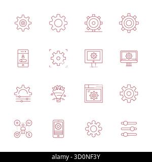 Contemporary collection of 16 vector icons representing Preferences in Thin Line aesthetic, featuring 256x256 Pixel Optimized resolution for modern ap Stock Vector