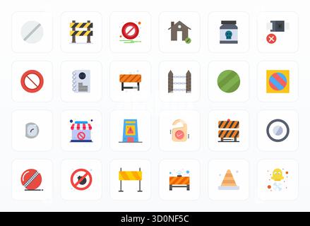 Collection of 24 Flat Pixel Optimized vector icons for Keep Out, designed in 256x256 format for clarity and versatility. Stock Vector