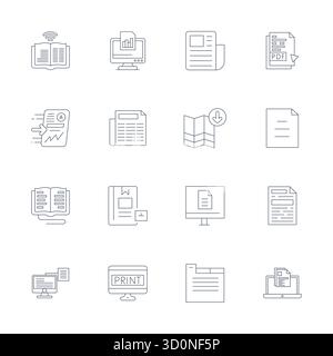 Complete package of 16 vector icons themed around Pdf, showcasing Thin Line design in 256x256 Pixel Optimized quality for modern interfaces. Stock Vector