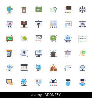 This set of 36 Flat vector icons captures Teaching themes in Retina Ready PIXEL Perfect quality, perfect for tech and business applications. Stock Vector